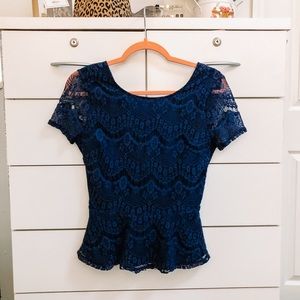 dark navy blue lace peplum top